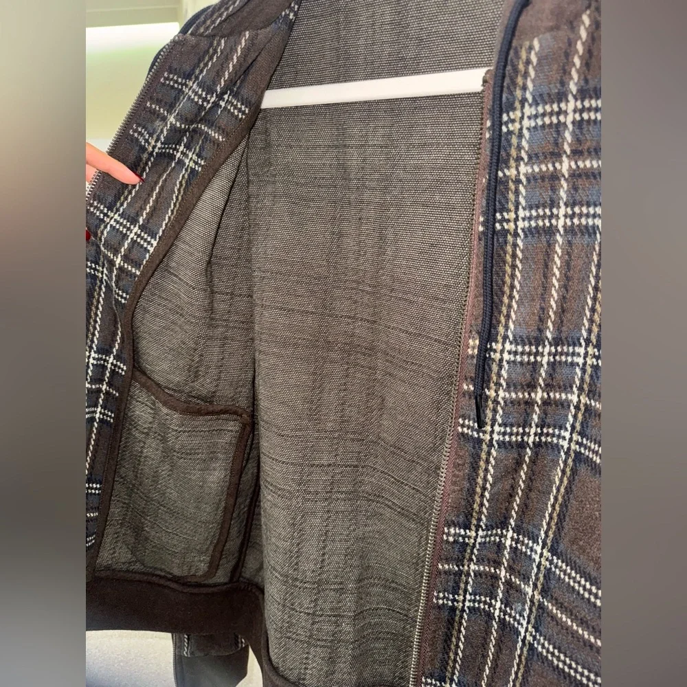 Marc by Marc Jacobs Plaid Zip-Up Hoodie Jacket – Brown & Navy - Picture 10 of 10